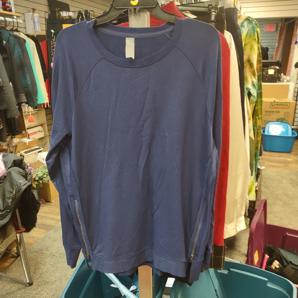 Baggly Blue Top With Side Zipper From Zuda, Size Large - In Great Used Condition